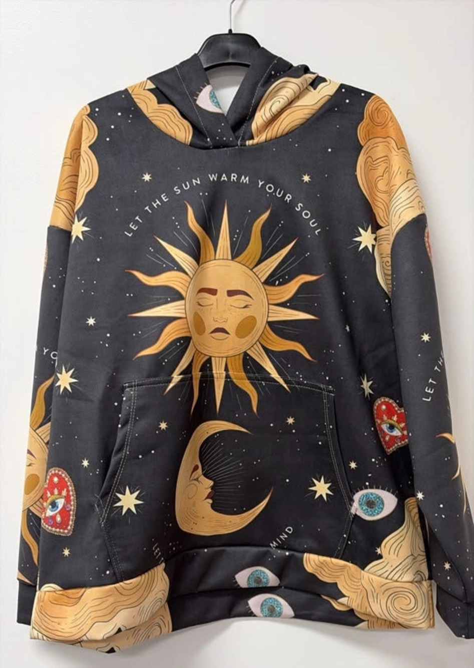 L804 Loowie Celestial Sun Moon Black Sweatshirt Hoodie One Size